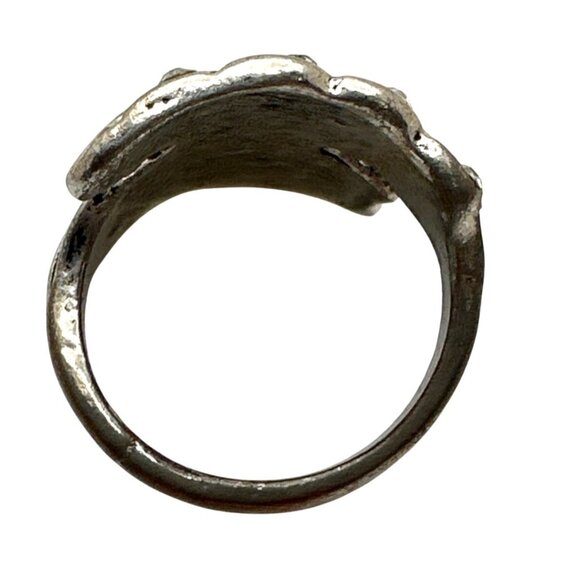 Boho Chic Leaf Motif Wrap Ring Distressed Silver Tone Rhinestones Whimsy Fairy - Picture 6 of 10